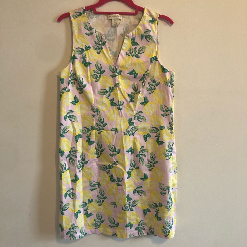 Cynthia Rowley lemons dress sleeveless Size 8 pink cotton summer cute sleeveless